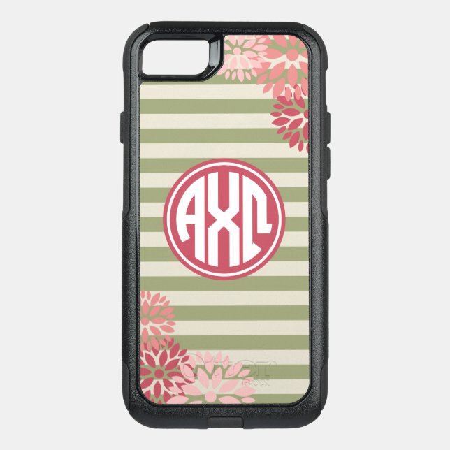 Alpha Chi Omega | Monogram Stripe Pattern Otterbox iPhone Case (Back)