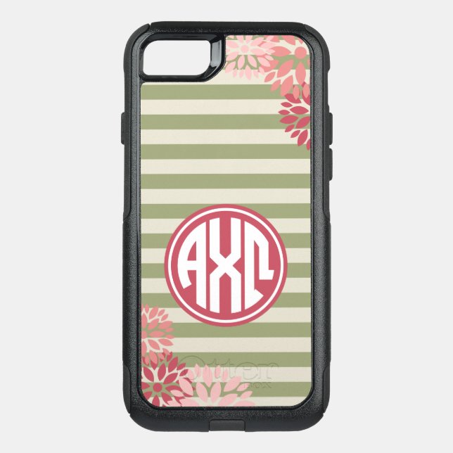 Alpha Chi Omega | Monogram Stripe Pattern Otterbox iPhone Case (Back)