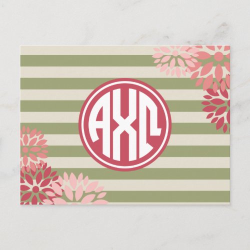 Alpha Chi Omega  Monogram Stripe Pattern Postcard