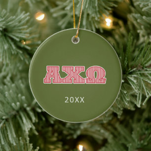 Alpha Chi Omega Striped Graphic Ceramic Ornament