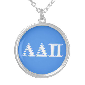 Alpha Delta Pi Dark Blue and White Letters Silver Plated Necklace