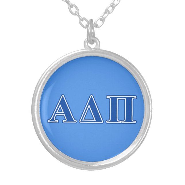 Alpha Delta Pi Dark Blue Letters Silver Plated Necklace (Front)