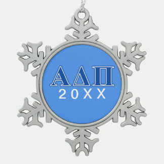 Alpha Delta Pi Dark Blue Letters Snowflake Pewter Christmas Ornament