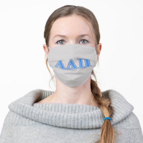 Alpha Delta Pi Light Blue and Dark Blue Letters Adult Cloth Face Mask
