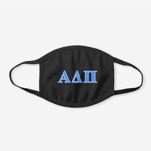 Alpha Delta Pi Light Blue and Dark Blue Letters Black Cotton Face Mask