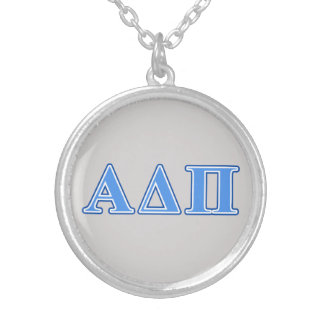 Alpha Delta Pi Light Blue and Dark Blue Letters Silver Plated Necklace