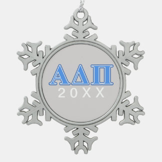 Alpha Delta Pi Light Blue and Dark Blue Letters Snowflake Pewter Christmas Ornament