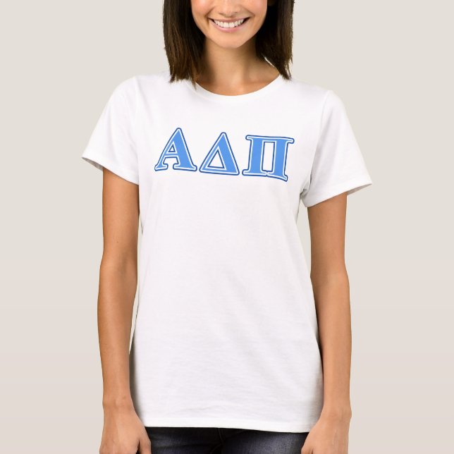 Alpha Delta Pi Light Blue and Dark Blue Letters T-Shirt (Front)