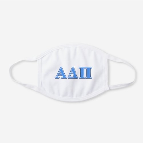 Alpha Delta Pi Light Blue and Dark Blue Letters White Cotton Face Mask