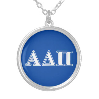 Alpha Delta Pi Light Blue and White Letters Silver Plated Necklace