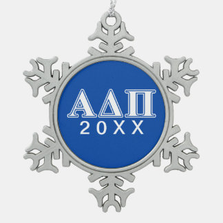 Alpha Delta Pi Light Blue and White Letters Snowflake Pewter Christmas Ornament