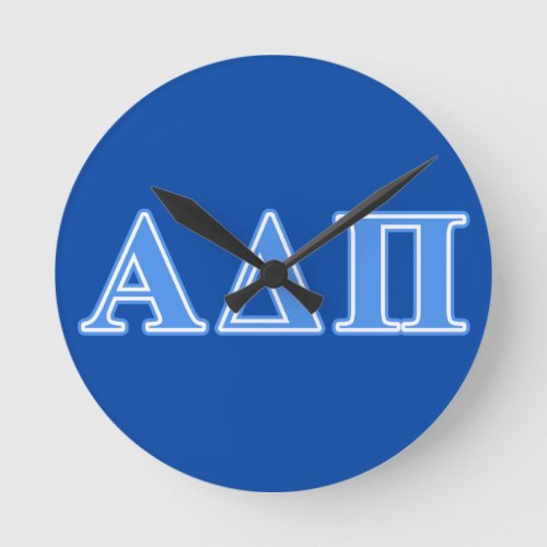 Alpha Delta Pi Light Blue Letters Round Clock