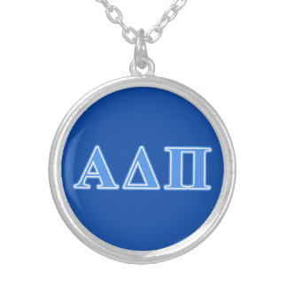 Alpha Delta Pi Light Blue Letters Silver Plated Necklace