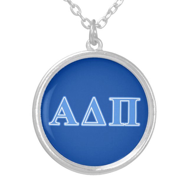 Alpha Delta Pi Light Blue Letters Silver Plated Necklace (Front)