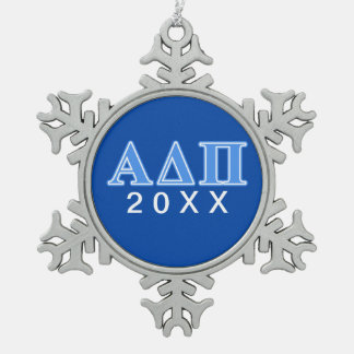 Alpha Delta Pi Light Blue Letters Snowflake Pewter Christmas Ornament