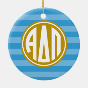 Alpha Delta Pi   Monogram Stripe Pattern Ceramic Ornament