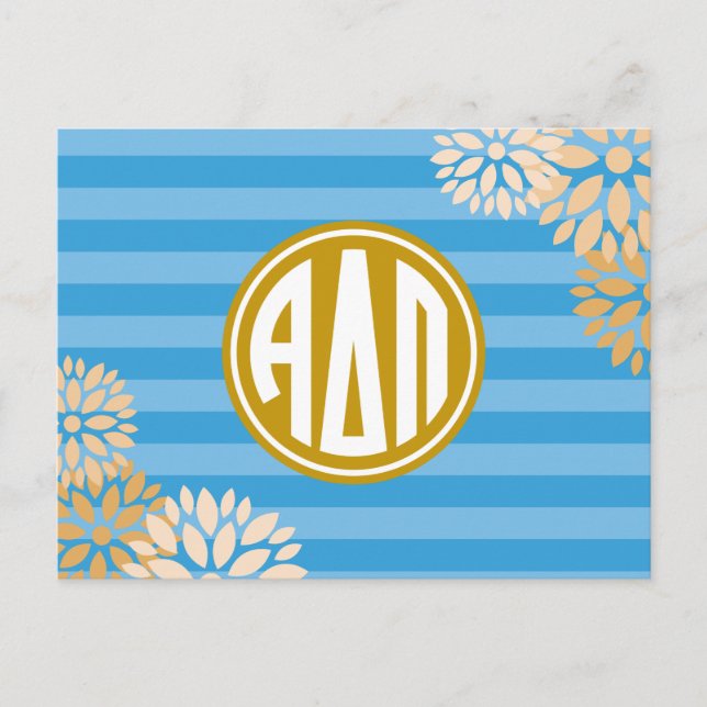 Alpha Delta Pi | Monogram Stripe Pattern Postcard (Front)