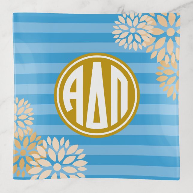 Alpha Delta Pi | Monogram Stripe Pattern Trinket Tray (Front)