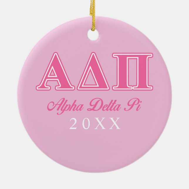 Alpha Delta Pi Pink Letters Ceramic Ornament (Back)