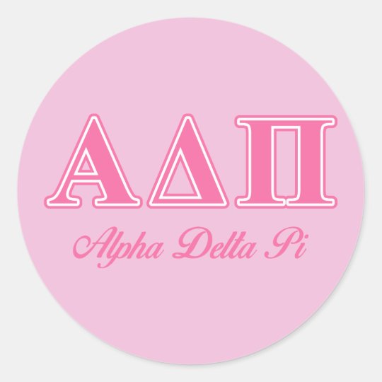 Alpha Delta Pi Pink Letters Classic Round Sticker | Zazzle.com