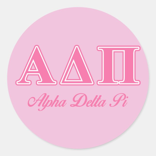 Alpha Delta Pi Pink Letters Classic Round Sticker (Front)
