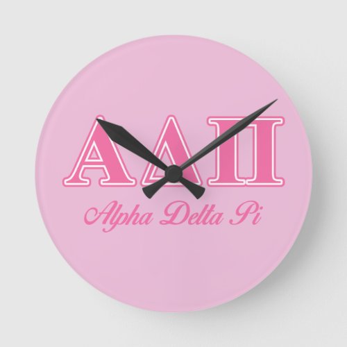 Alpha Delta Pi Pink Letters Round Clock