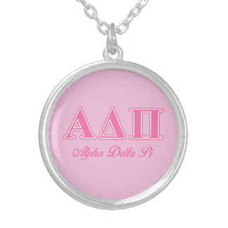 Alpha Delta Pi Pink Letters Silver Plated Necklace