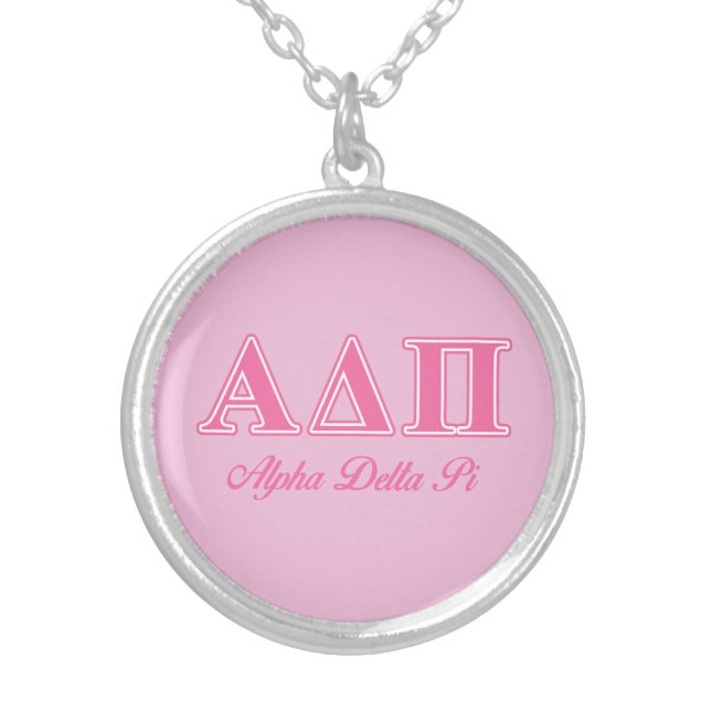 Alpha Delta Pi Pink Letters Silver Plated Necklace (Front)