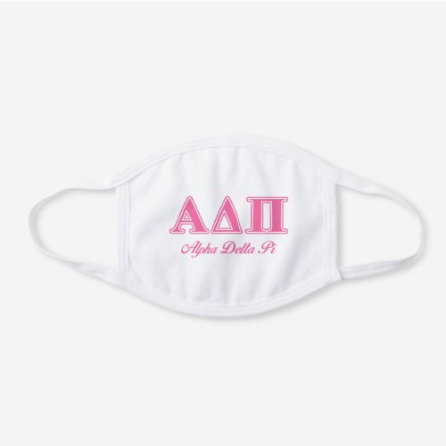 Alpha Delta Pi Pink Letters White Cotton Face Mask