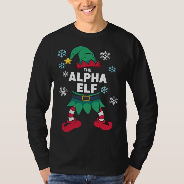 Alpha Elf Family Christmas Party Pyjamas T-Shirt (Front)