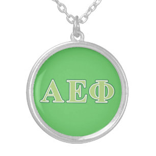Alpha Epsilon Phi Green Letters 2 Silver Plated Necklace
