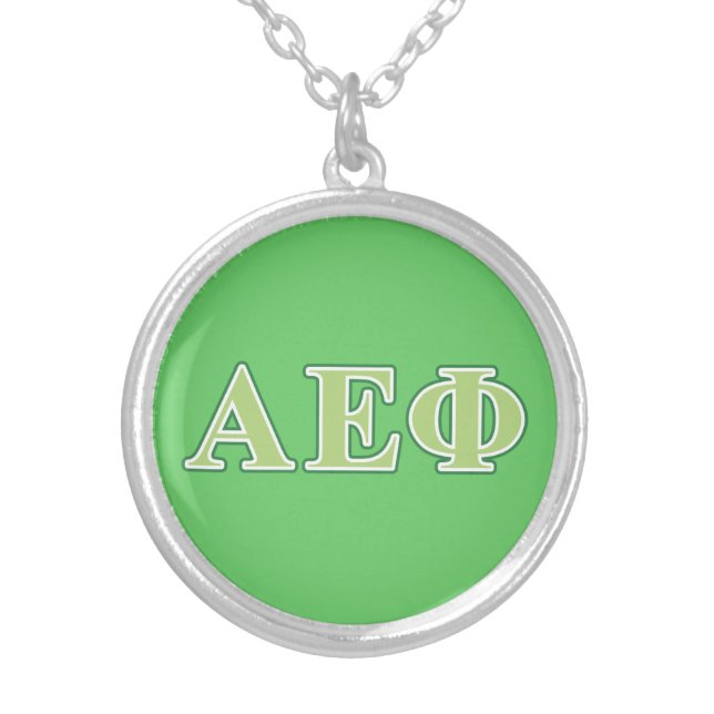Alpha Epsilon Phi Green Letters 2 Silver Plated Necklace (Front)