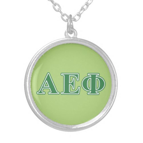 Alpha Epsilon Phi Green Letters 3 Silver Plated Necklace