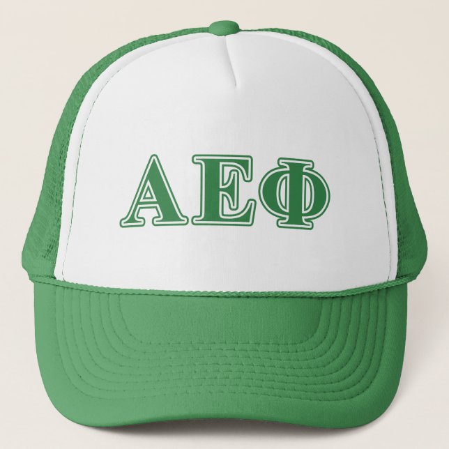 Alpha Epsilon Phi Green Letters 3 Trucker Hat (Front)