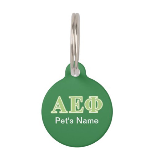 Alpha Epsilon Phi Green Letters Pet Name Tag