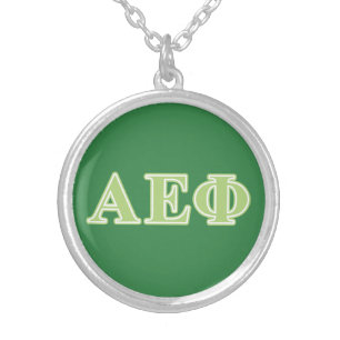 Alpha Epsilon Phi Green Letters Silver Plated Necklace