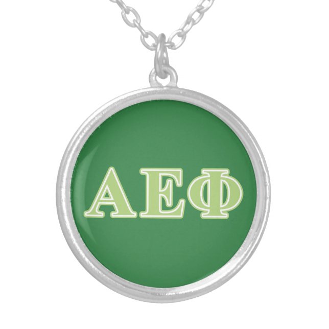 Alpha Epsilon Phi Green Letters Silver Plated Necklace (Front)