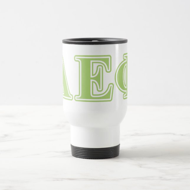 Alpha Epsilon Phi Green Letters Travel Mug (Center)