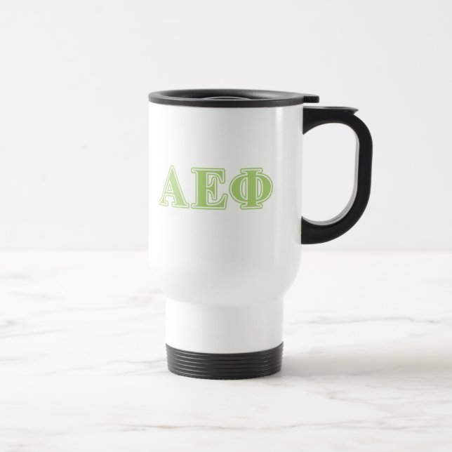 Alpha Epsilon Phi Green Letters Travel Mug (Right)