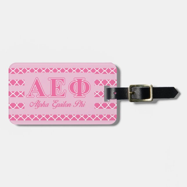Alpha Epsilon Phi Pink Letters Luggage Tag (Front Horizontal)