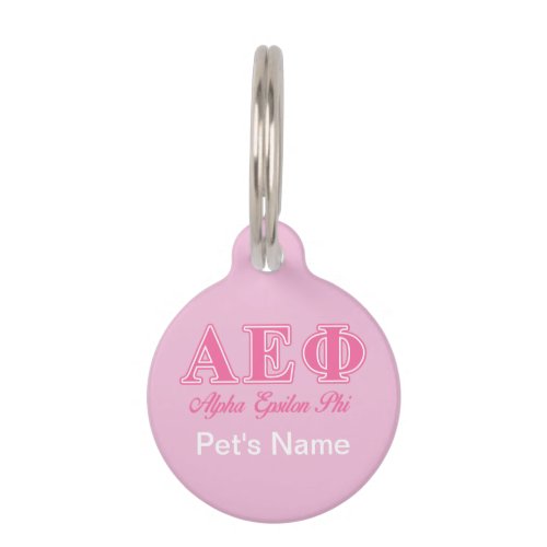Alpha Epsilon Phi Pink Letters Pet Name Tag