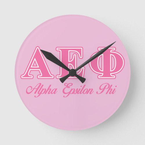 Alpha Epsilon Phi Pink Letters Round Clock