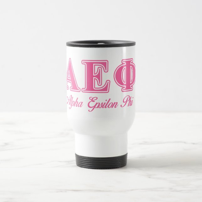 Alpha Epsilon Phi Pink Letters Travel Mug (Center)