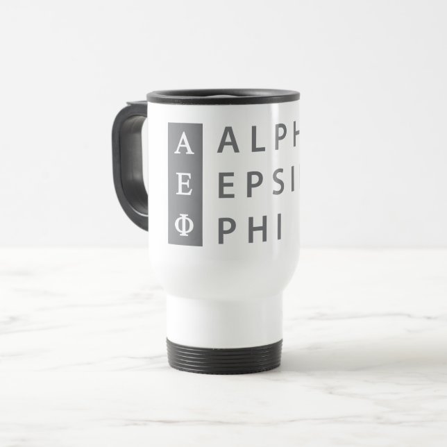 Alpha Epsilon Phi | Stacked Logo Travel Mug (Front Left)