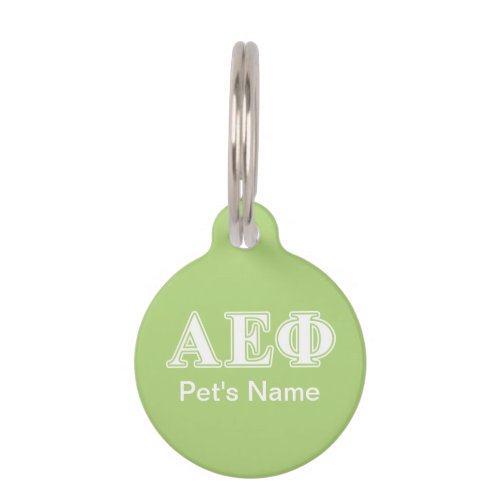 Alpha Epsilon Phi White and Green Letters Pet Tag