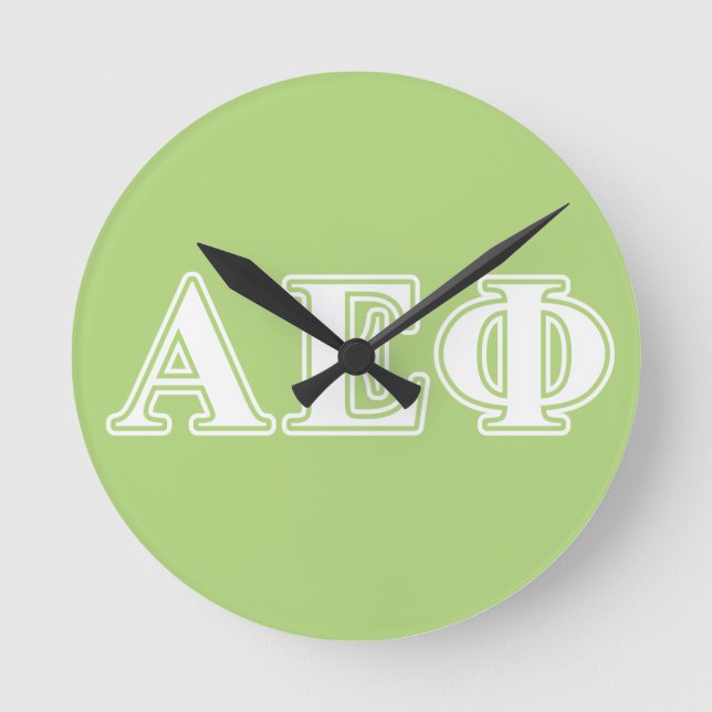 Alpha Epsilon Phi White and Green Letters Round Clock (Front)