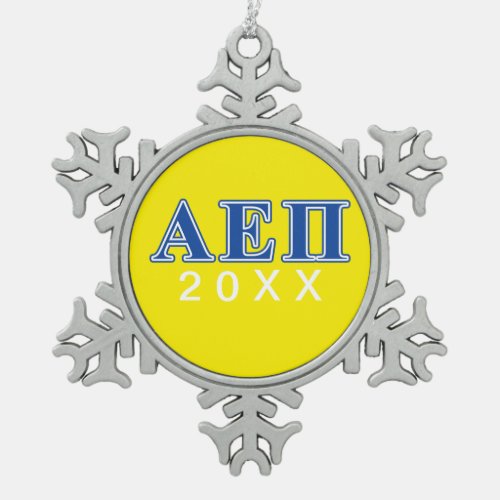 Alpha Epsilon Pi Blue Letters Snowflake Pewter Christmas Ornament
