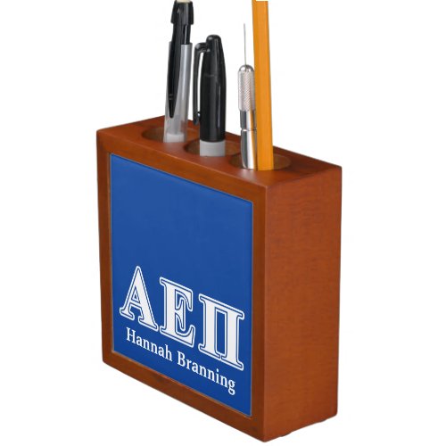 Alpha Epsilon Pi White and Blue Letters Desk Organizer