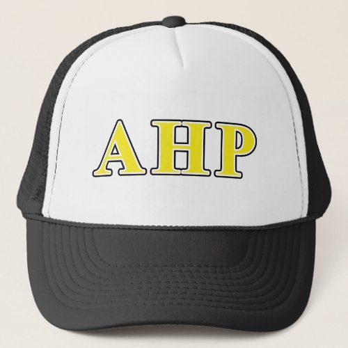 Alpha Eta Rho Black and Yellow Letters Trucker Hat