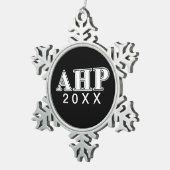Alpha Eta Rho White and Black Letters Snowflake Pewter Christmas Ornament (Right)